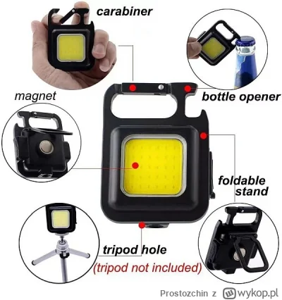 Prostozchin - Latarka LED z klipsem, uchwytem magnetycznym i mocowaniem do statywu. Ł...