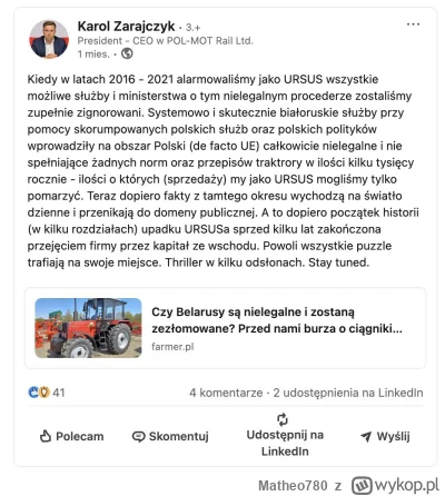 Matheo780 - Prezes Ursus S.A. o nieuczciwej konkurencji i działalności białoruskich s...