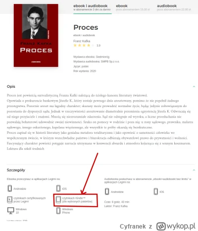 Cyfranek - @nihily: Z tego co widzę, faktycznie nie wszystko Kafki z Legimi jest dost...
