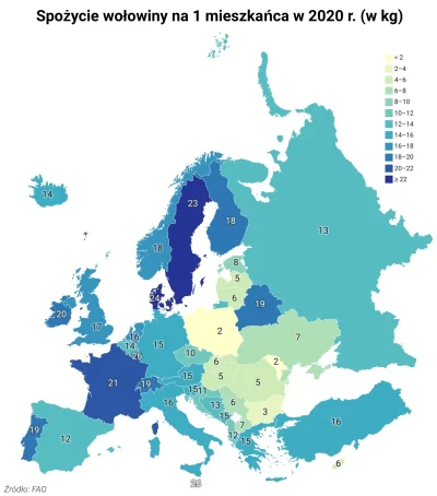 Raf_Alinski - Spożycie wołowiny na 1 mieszkańca. 

#mapporn #rolnictwo #statystyka #g...