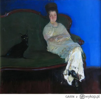 GARN - #sztuka #art #malarstwo #obrazy autor: Konrad Krzyżanowski, Portret żony z kot...