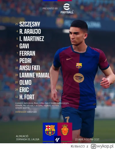 Kriten33 - Skład na mecz z Mallorcą 
GRA FATI VAMOS 
#mecz #fcbarcelona