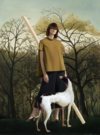 GARN - #sztuka #art #kolaz autor: Igor Skaletsky | girl with long stick | 100 W x 120...
