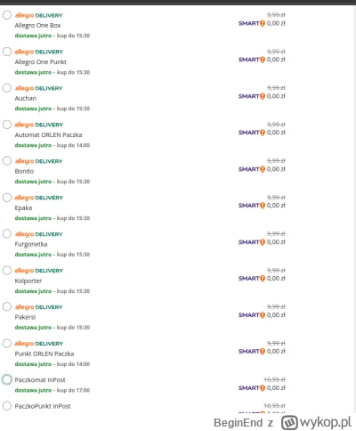 BeginEnd - Jak pięknie #allegro próbuje wcisnąć swój sposób dostawy zamiast #inpost -...