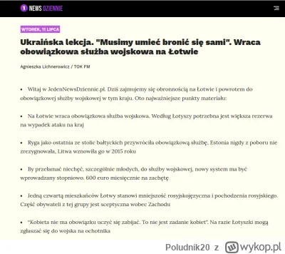 Poludnik20 - Dzisiaj o powrocie obowiązkowej służby wojskowej na Łotwie. Ciekawe czy ...