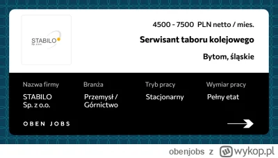 obenjobs - ( ͡° ͜ʖ ͡°) wrzucamy OFERTĘ PRACY w mieście #BYTOM
🟢 Serwisant taboru kol...