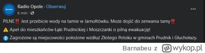 Barnabeu - Jest przebicie wody na tamie w Jarnołtówku.

#powodz #opole #jarnoltowek