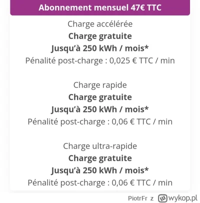 PiotrFr - Coraz fajniejsze te oferty na ładowanie robią.
Abonament 47€ miesięcznie, w...