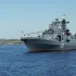 Rosyjski okręt do niszczenia celów podwodnych płonie