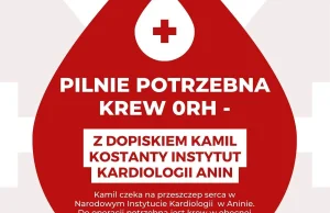 Potrzebna krew dla Kamila, który oczekuje na przeszczep serca w szpitalu