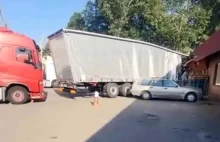 Co zrobił kompletnie pijany Łotysz ciężarówką na parkingu w Poźrzadle
