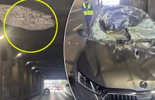 Radom:Na przejeżdżający pod wiaduktem samochód runął fragment stropu