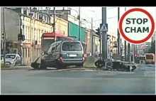 Wypadek osobówki z motocyklistą w Łodzi
