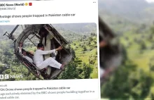 Pakistan. Dron filmuje ludzi uwięzionych w kolejce linowej 274 m nad ziemią