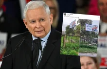 Tak "chronią" billboard Jarosława Kaczyńskiego. Dobrze się przypatrzcie