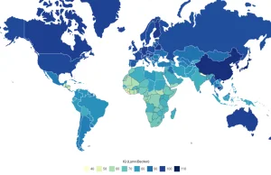 Mapa - Średnie IQ według kraju w 2024 r.