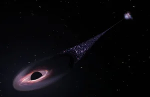 Przez kosmos pędzi gigantyczna czarna dziura i ciągnie za sobą ogon z gwiazd