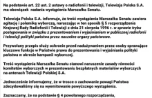 Przed orędziem Marszałka Grodzkiego w TVP wyemitowano kłamliwe oświadczenie