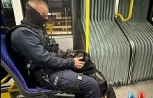 Policjanci razem ze służbowymi psami jechali na mecz autobusem miejskim.