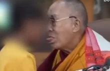 Dalajlama całuje małego chłopca w usta i prosi, by ten "possał mu język"