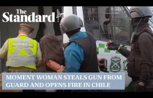 Kobieta odbiera broń strażnikowi i otwiera ogień na oślep