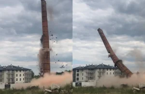 Burzyli ogromny komin, konstrukcja niemal uderzyła w nowo budowany blok.