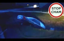 Pijany skoczek w Volvo przelatuje nad rondem