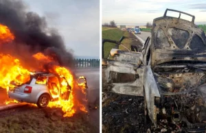 Pożar samochodu na A4. Auto spłonęło doszczętnie.