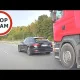Szybkie Audi wyhamowuje ciężarówkę i doprowadza do kolizji
