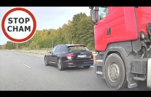 Szybkie Audi wyhamowuje ciężarówkę i doprowadza do kolizji