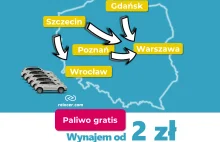 Gdańsk - Warszawa, relokacja RENT A CAR za 2 zł z PALIWO GRATIS