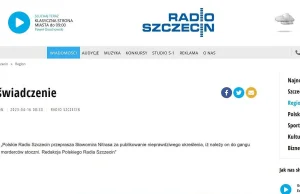 Radio Szczecin przeprasza Nitrasa, ale tylko przez chwilkę.