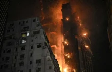 Pożar wieżowca w Honkongu. Dramatyczna walka z ogniem.