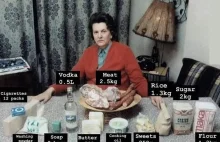 Miesięczna racja żywnościowa na słupka na początku 1980 roku.