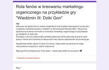 Rola fanów w kreowaniu marketingu organicznego na przykładzie gry "Wiedźmin III: