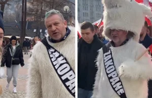 Biały Misi z Krupówek. Był w Warszawie na proteście rolników