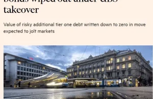 Posiadacze obligacji Credit Suisse o wartości 17mld USD właśnie zostali z niczym