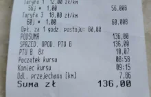 Paragon grozy za taksówkę w Rzeszowie. 136 zł za przejechanie 8 km