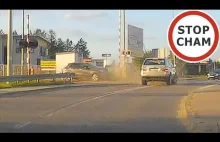 Kierowca BMW - wyprzedzanie na czołówkę i wypadek na przejeździe kolejowym