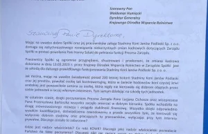 Pracownicy stadniny w Janowie Podlaskim nie chcą wpuścić nowej prezes