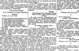 16 listopada roku 1918. Piłsudski informuje świat o odbudowaniu Polski