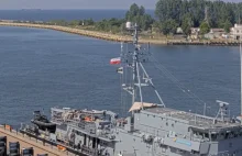 Niemiecki okręt wojenny z wizytą na Westerplatte