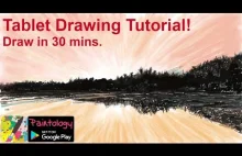 Draw a waterscape scene - very fast - Paintology drawing tutorial