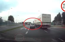 Rzeszów: kierowca ciężarówki spycha z pasa osobówkę [VIDEO]