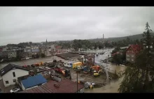 Zagrożenie powodziowe w Gluchołazach NA ŻYWO. Widok z kamery na most Andrzeja.