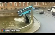 Rosja - autobus z pasażerami wpada do rzeki