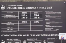 Efekt nacjonalizacji kolejki na Kasprowy: bilet normalny w jedną stronę = 115 zł