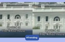 Czarne worki wyrzucane z okien Białego Domu.