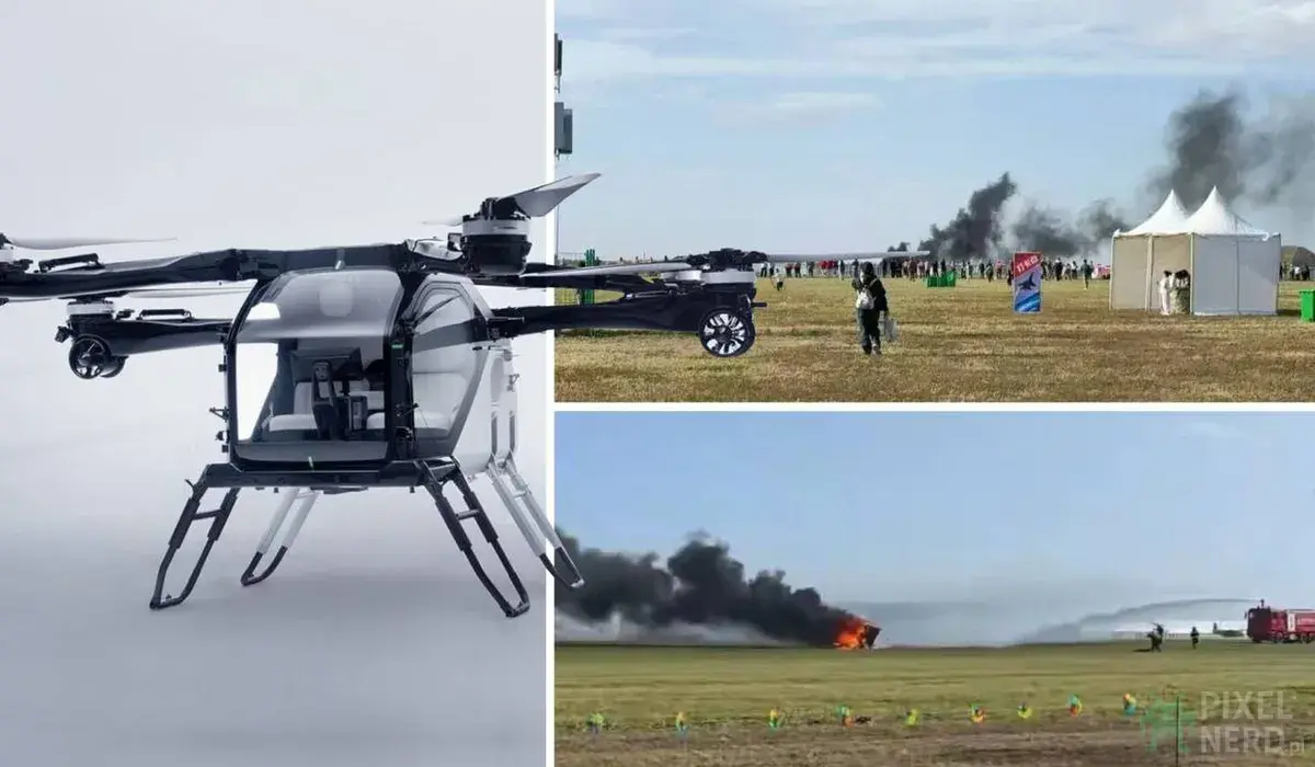 Latające taksówki w ogniu. Katastrofa na pokazie w Chinach odsłania ryzykowną pr