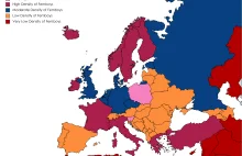 Mapa zagęszczenia femboyów w Europie